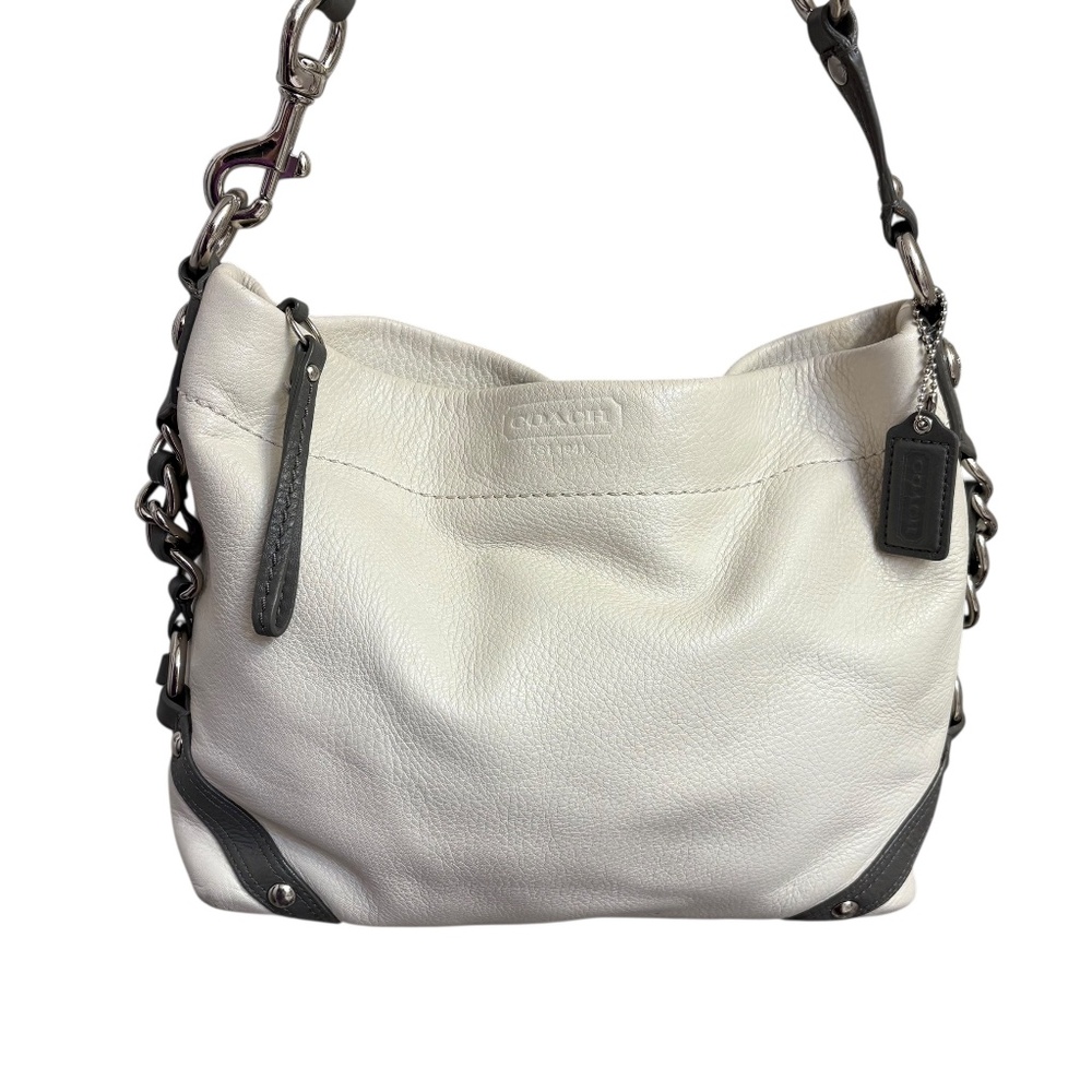 Coach vintage y2k Carly Pebbled white gray leather Hobo Bag  F15251